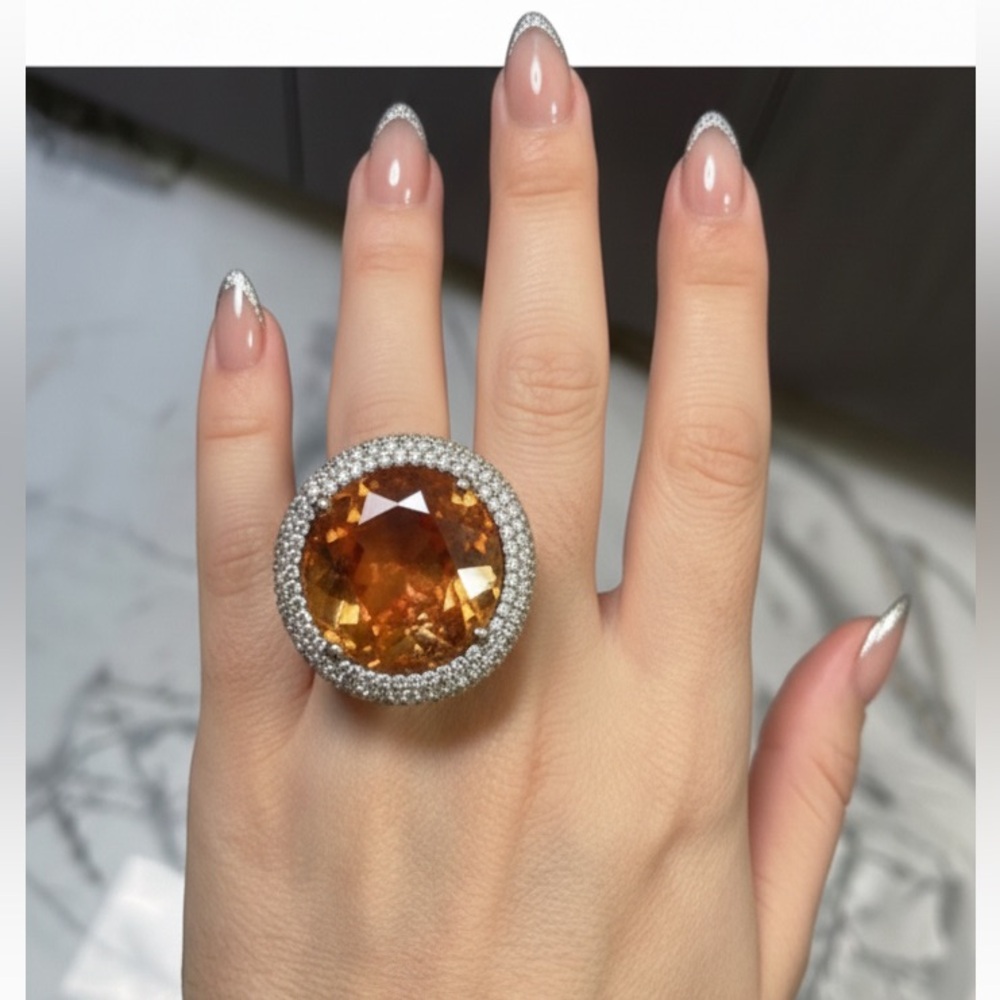 Topaz Cocktail Ring with Pave simulated diamonds in ombré color 💎